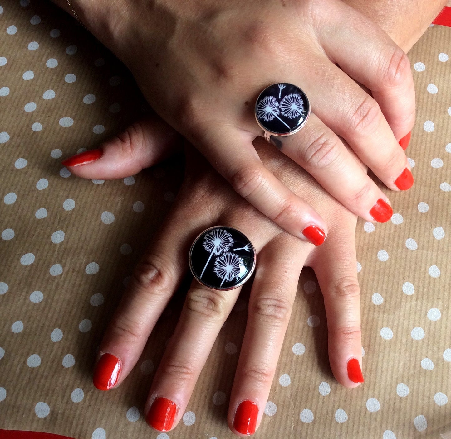 Black and White Dandelion Ring