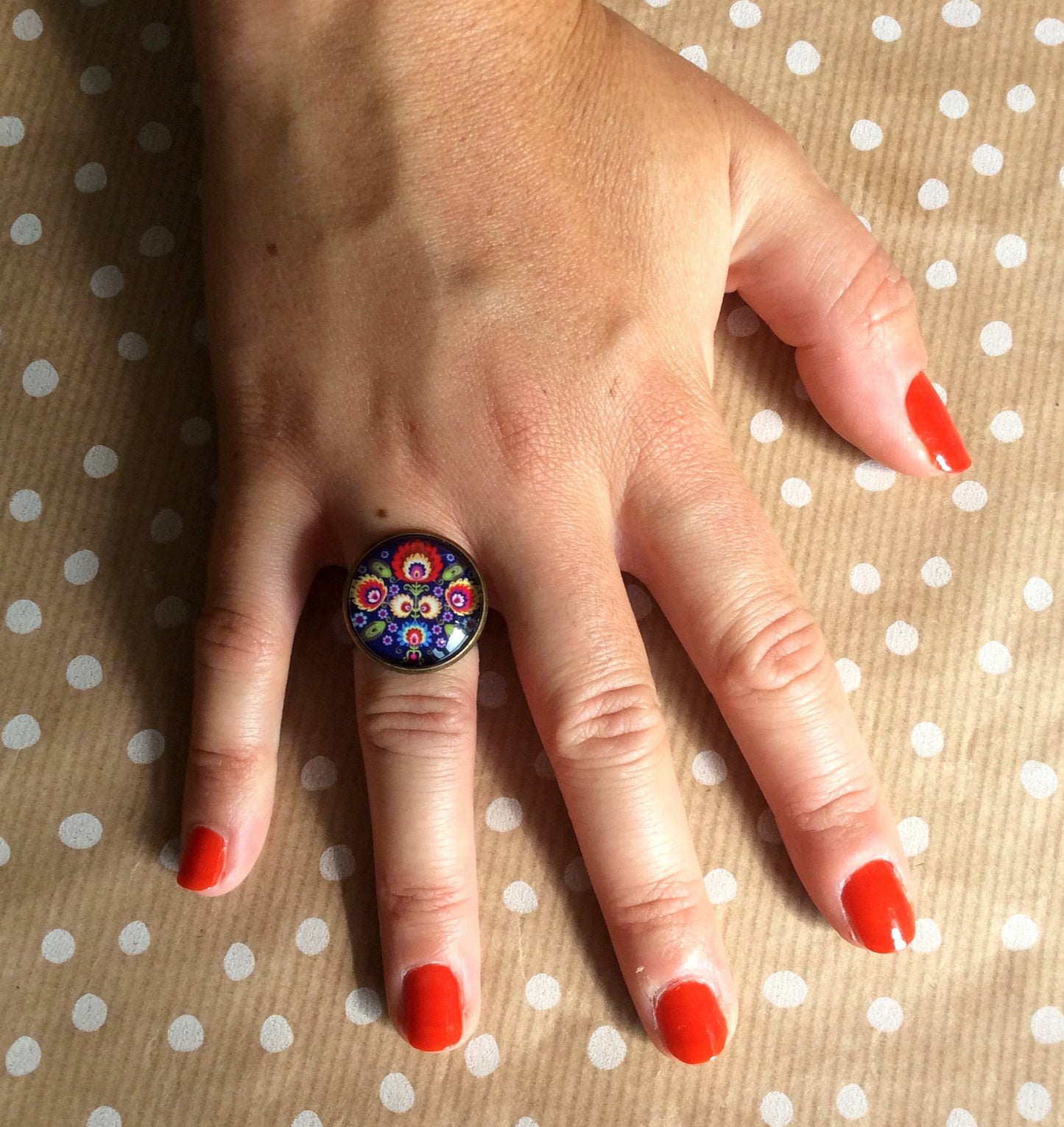 Bague Motif Folk Bleu