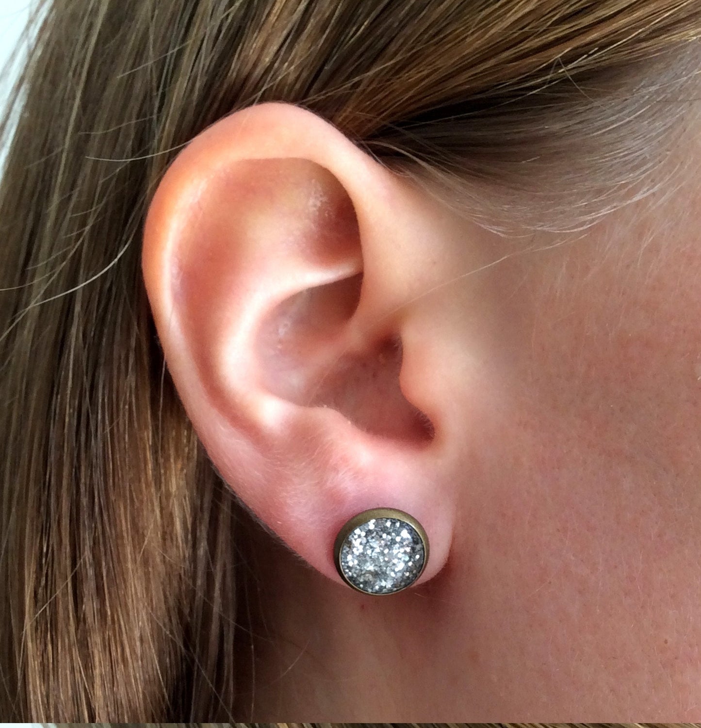 Silver Glitter Stud Earrings/ "Leave a little SPARKLE wherever you go"