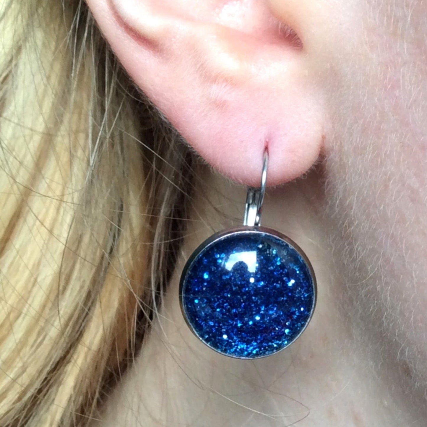 Dark blue glitter lever back earrings