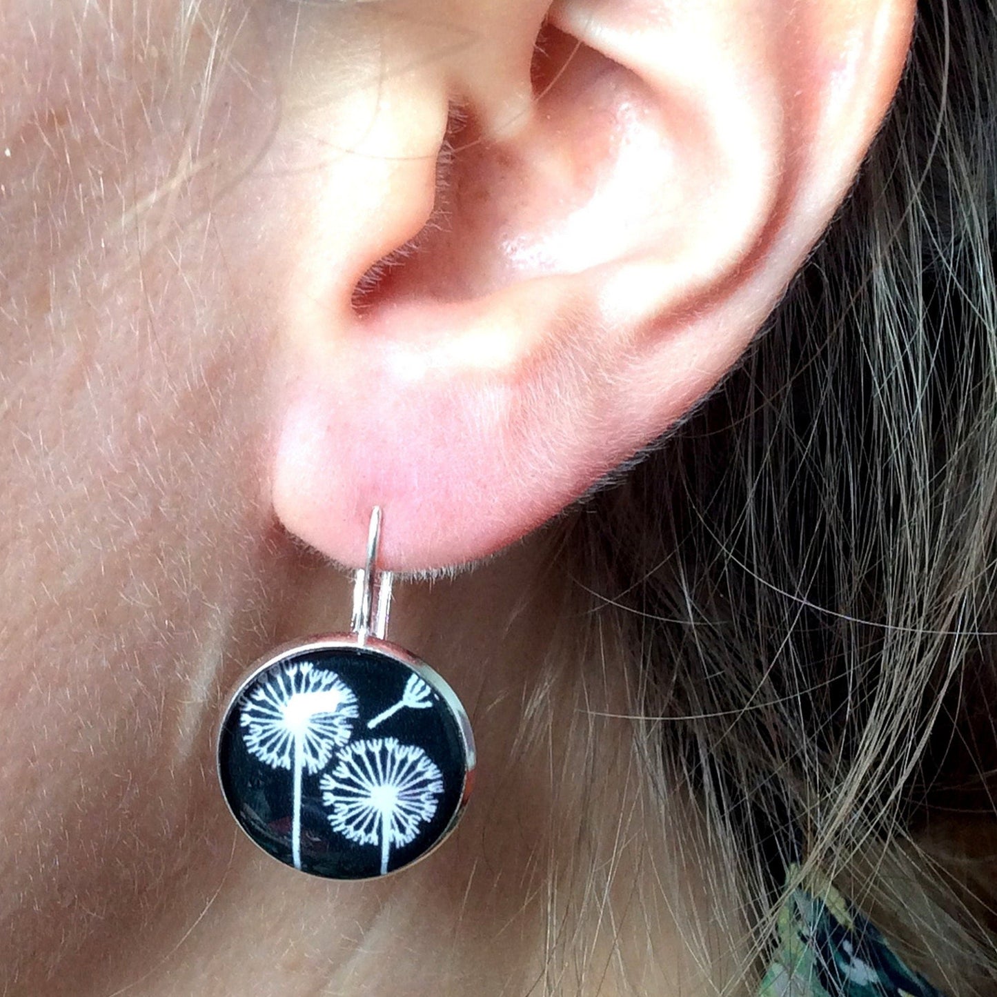 Black and white dandelion earrings