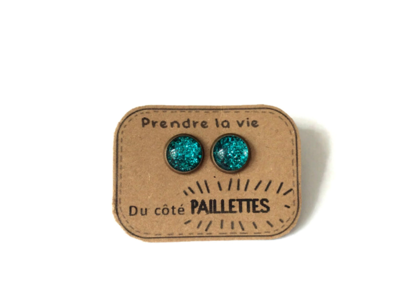 Turquoise Glitter Stud Earrings / "Prendre la vie du côté Paillettes"