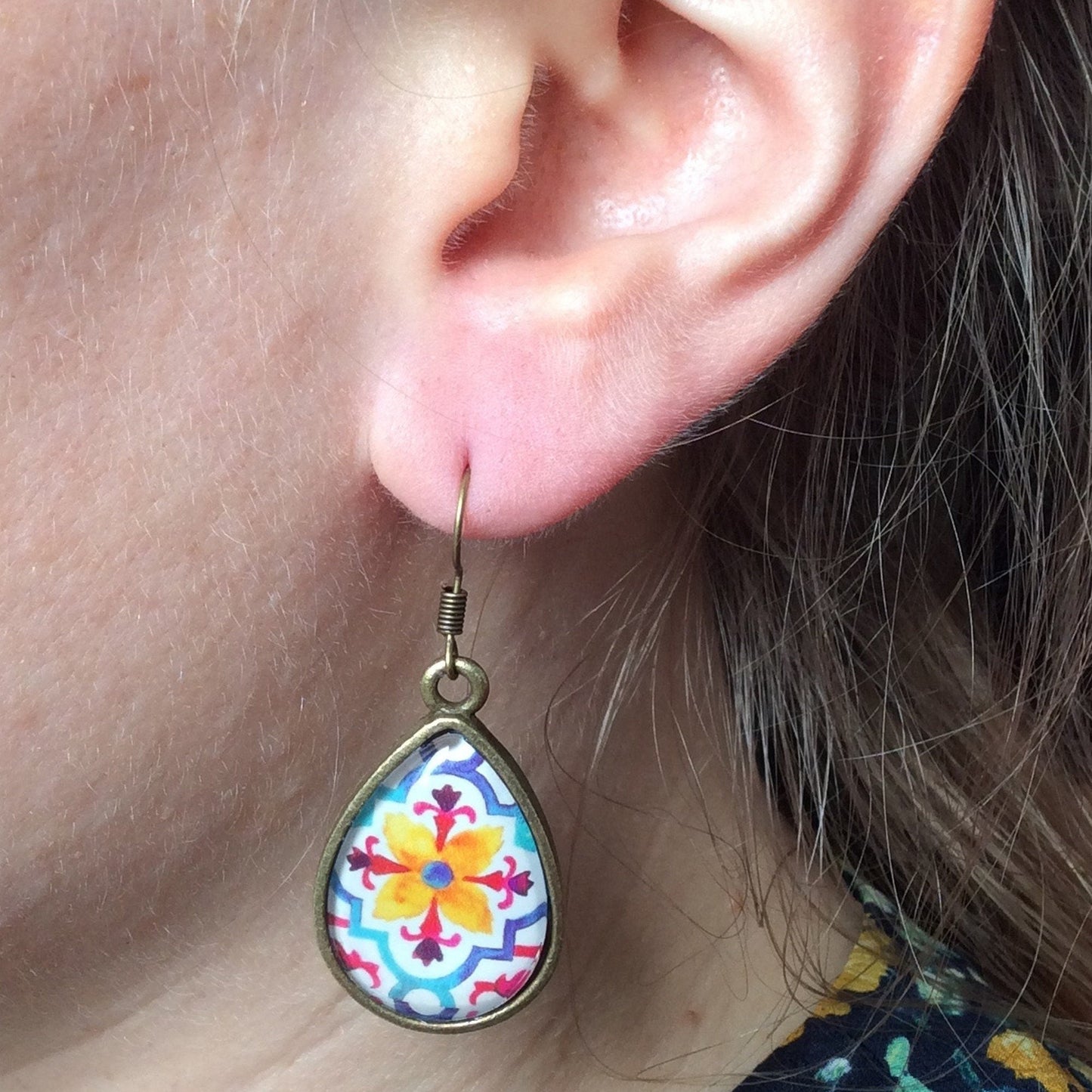 Orange Flower Teardrop earrings