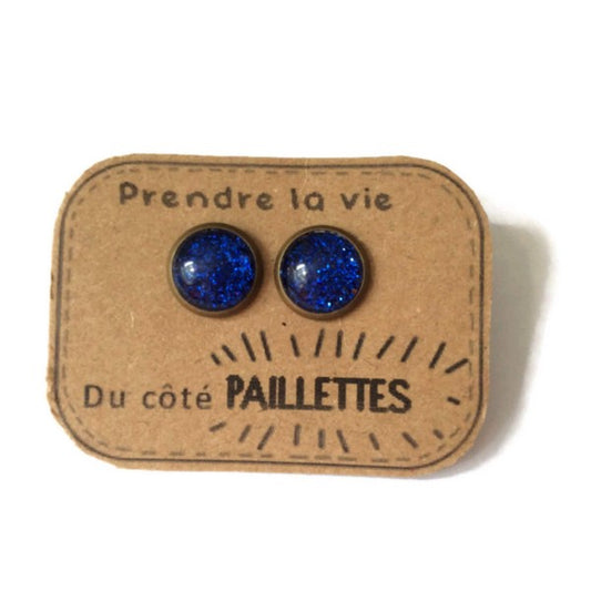 Blue Glitter Stud Earrings / "Prendre la vie du côté Paillettes"