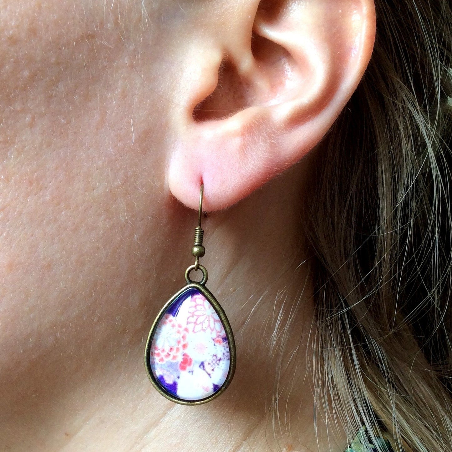 Boucles d'Oreilles Gouttes Fleurs Japonaises