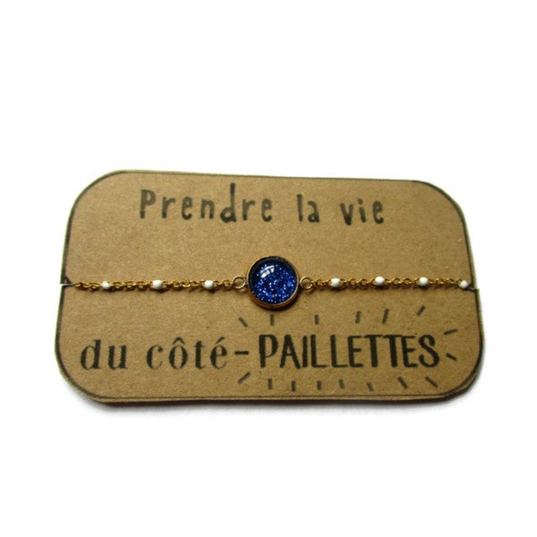 Bracelet Acier Inoxydable Paillettes Bleues