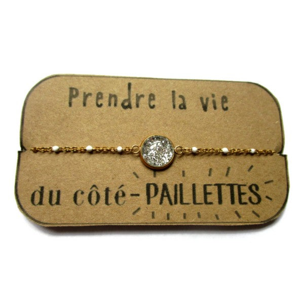 Bracelet Acier Inoxydable Paillettes Argentées