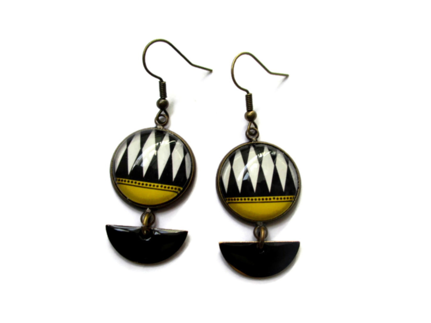 Boucles d'Oreilles style Aztec, émail Noir