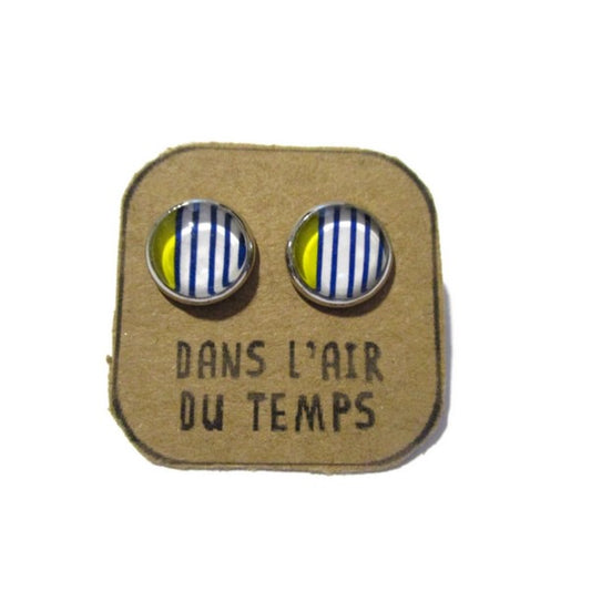 Puces d'Oreilles Rayures Jaunes et Bleues