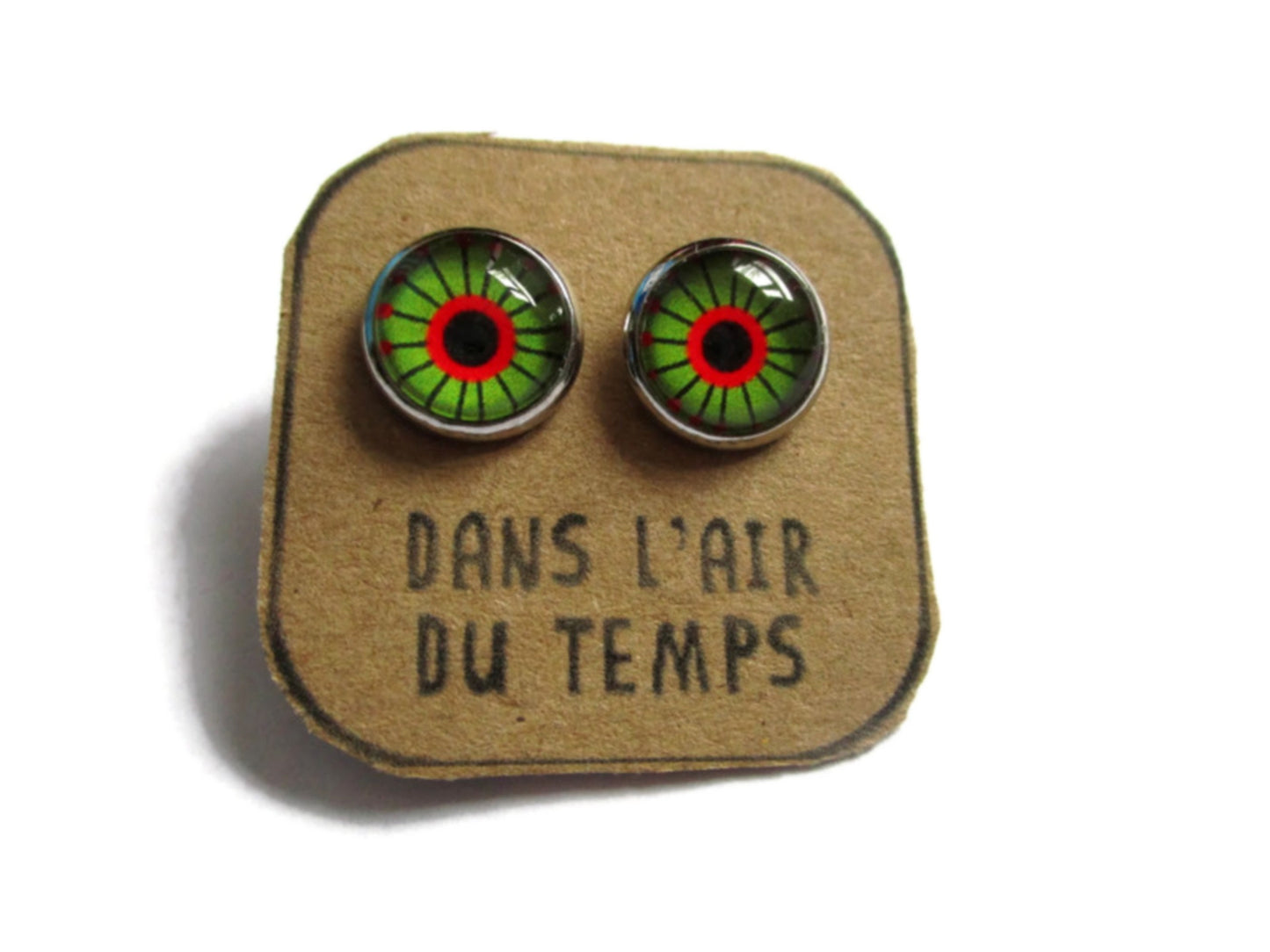 Puces d'Oreilles Motif Ethnique Vert et Rouge