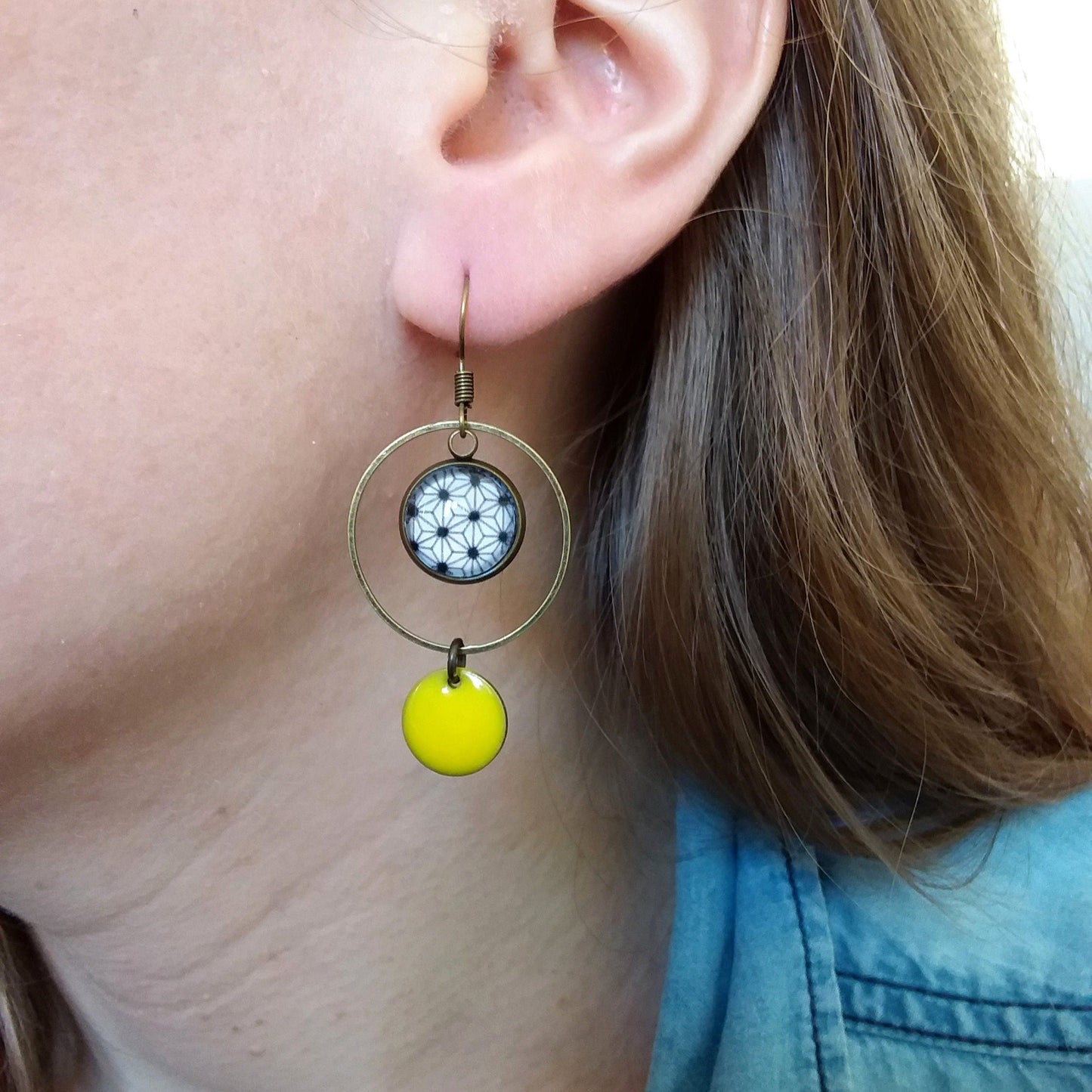 Japanese style earrings and yellow enamel