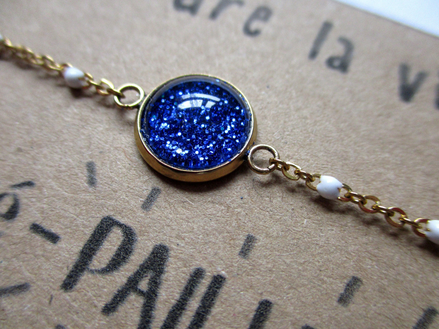 Bracelet Acier Inoxydable Paillettes Bleues