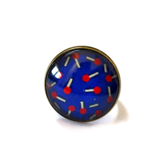 Bague Motif Géométrique Bleu et Rouge