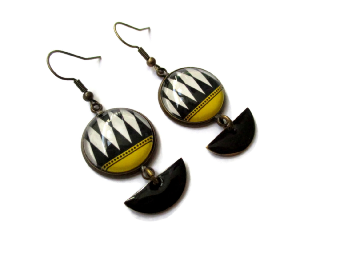 Boucles d'Oreilles style Aztec, émail Noir