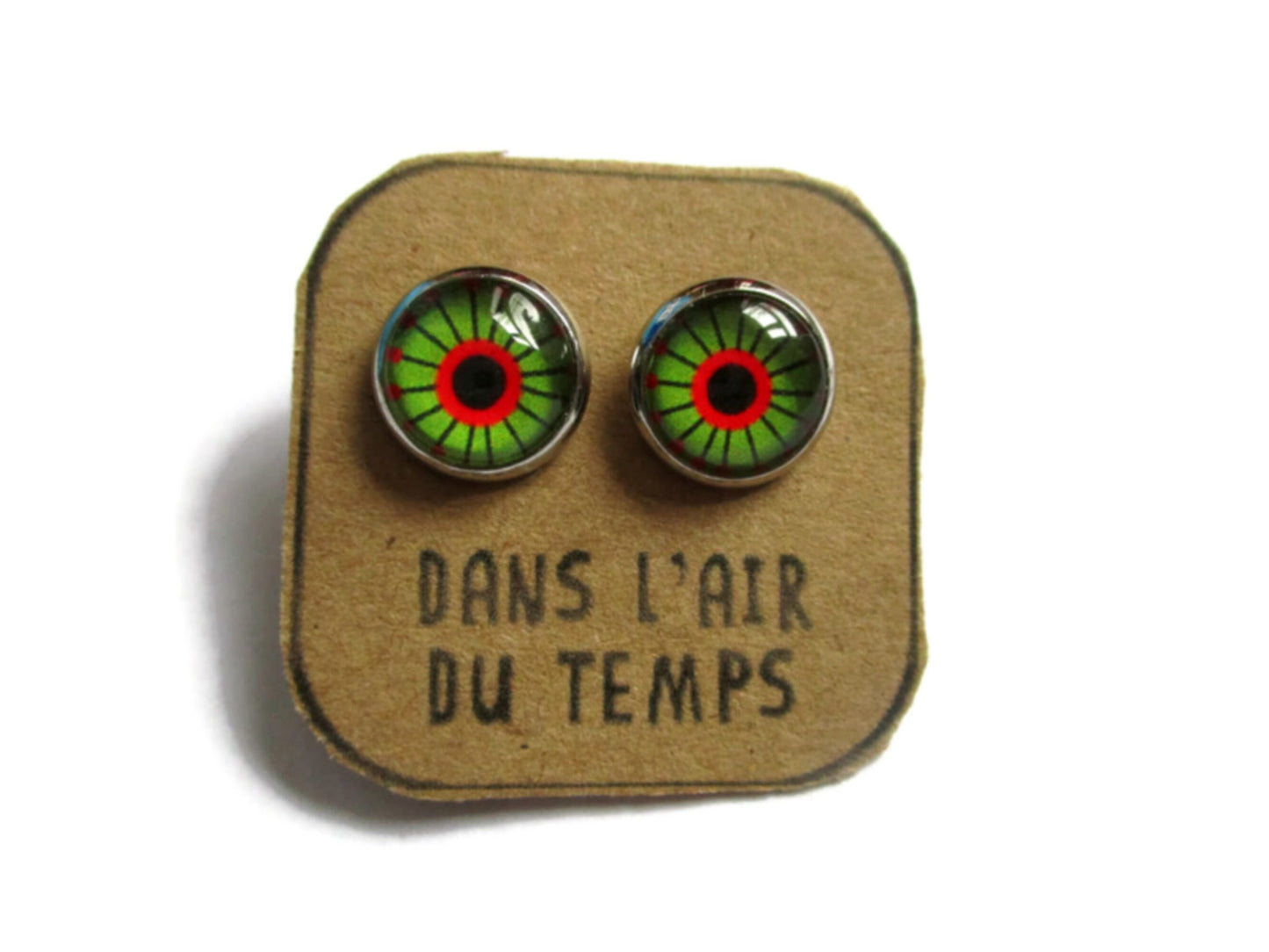 Puces d'Oreilles Motif Ethnique Vert et Rouge