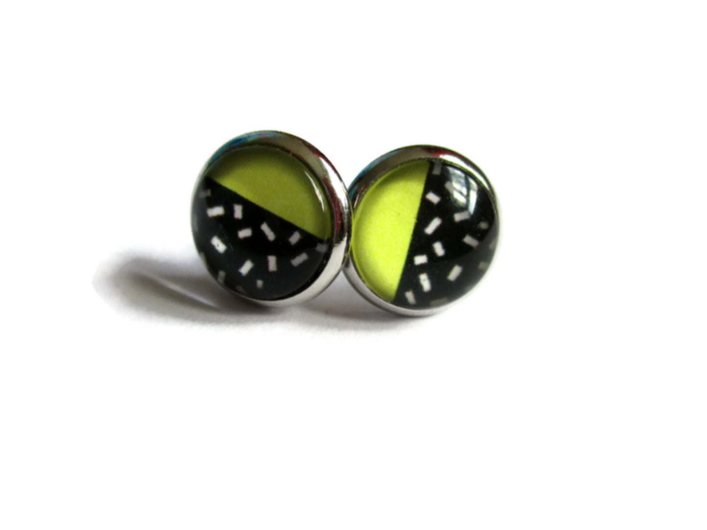 Puces d'Oreilles Motif Graphique Jaune et Noir