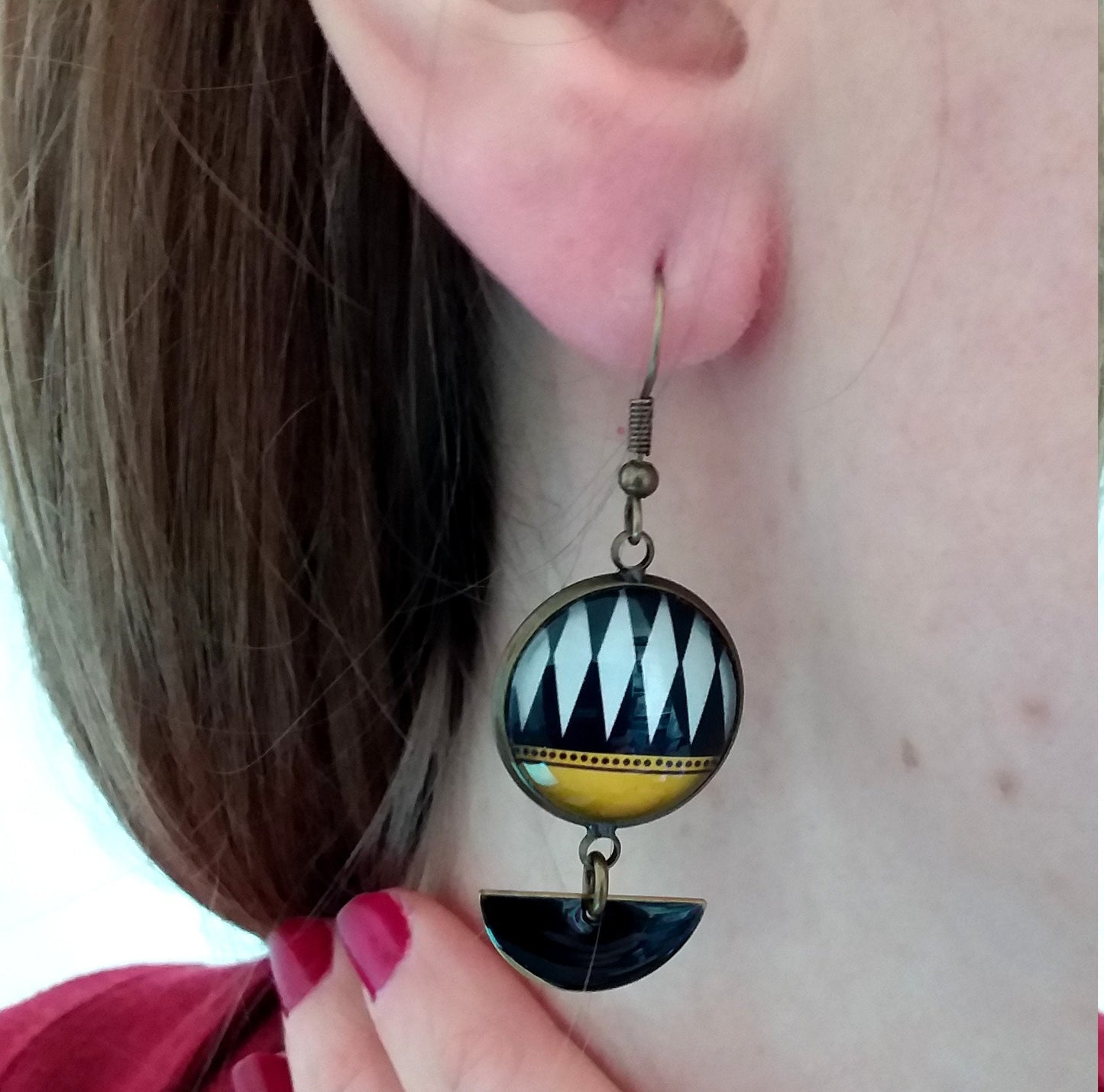 Aztec and black enamel Earrings