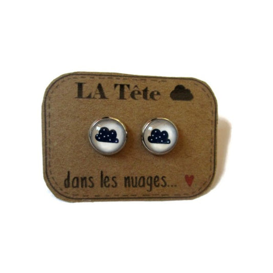 Blue Cloud Stud Earrings / " La tête dans les Nuages"