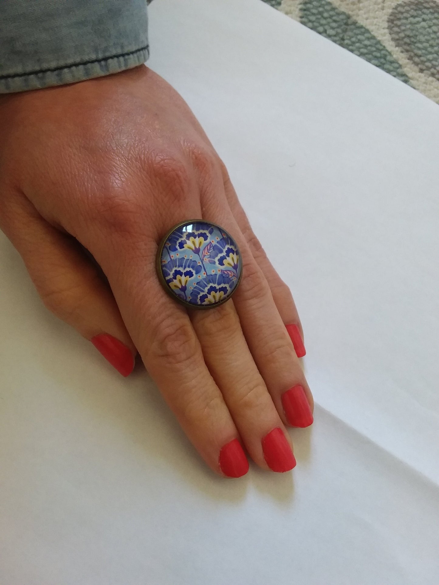 Bague Fleurs Bleues et Jaunes