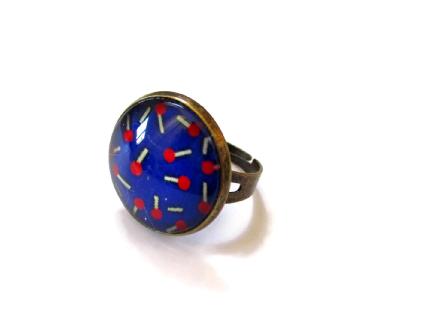 Bague Motif Géométrique Bleu et Rouge