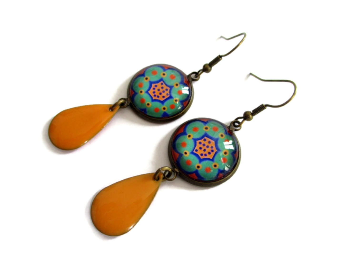 Orange Mandala Earrings