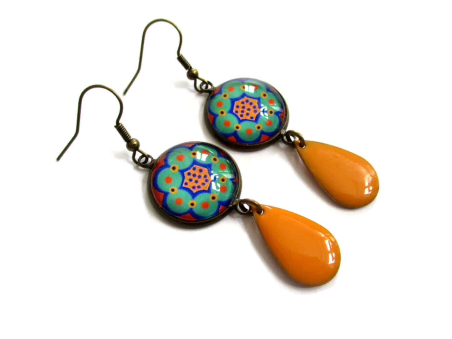 Orange Mandala Earrings