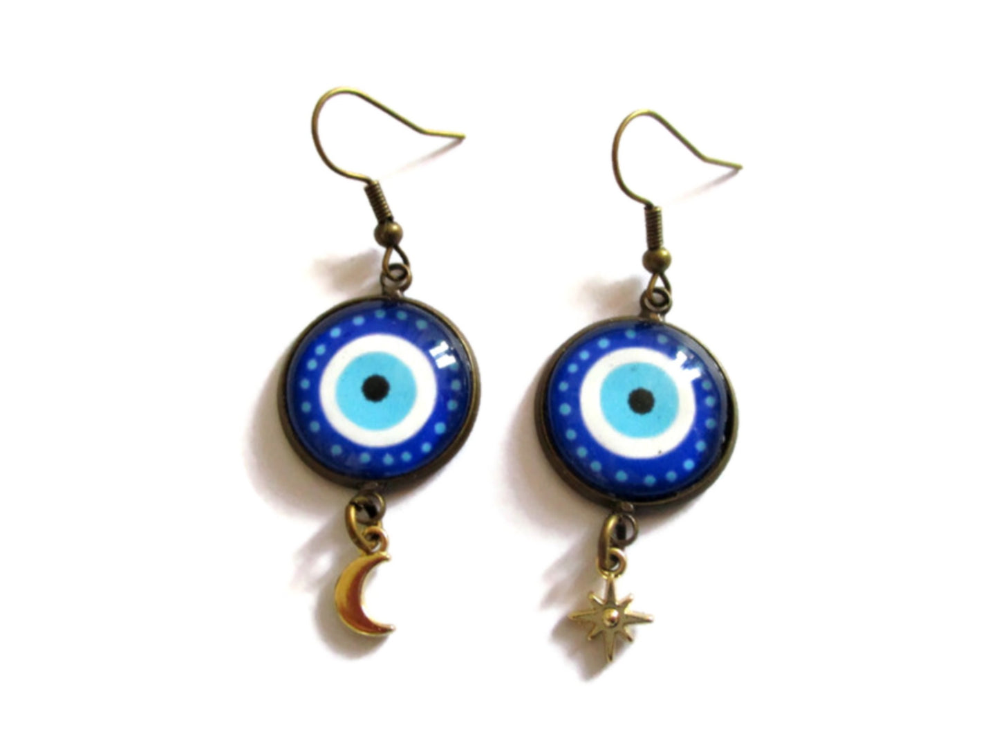 Evil eye earrings, star and moon