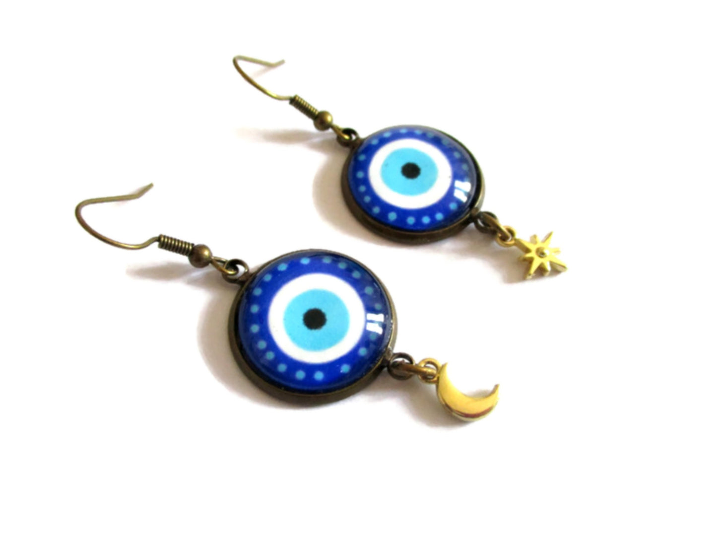 Evil eye earrings, star and moon