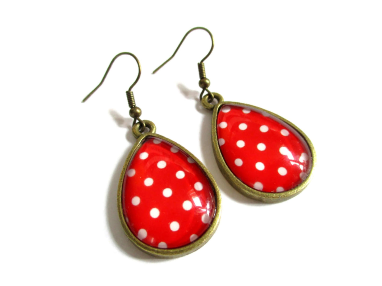 Boucles d'Oreilles Gouttes Pois Rouges et Blancs