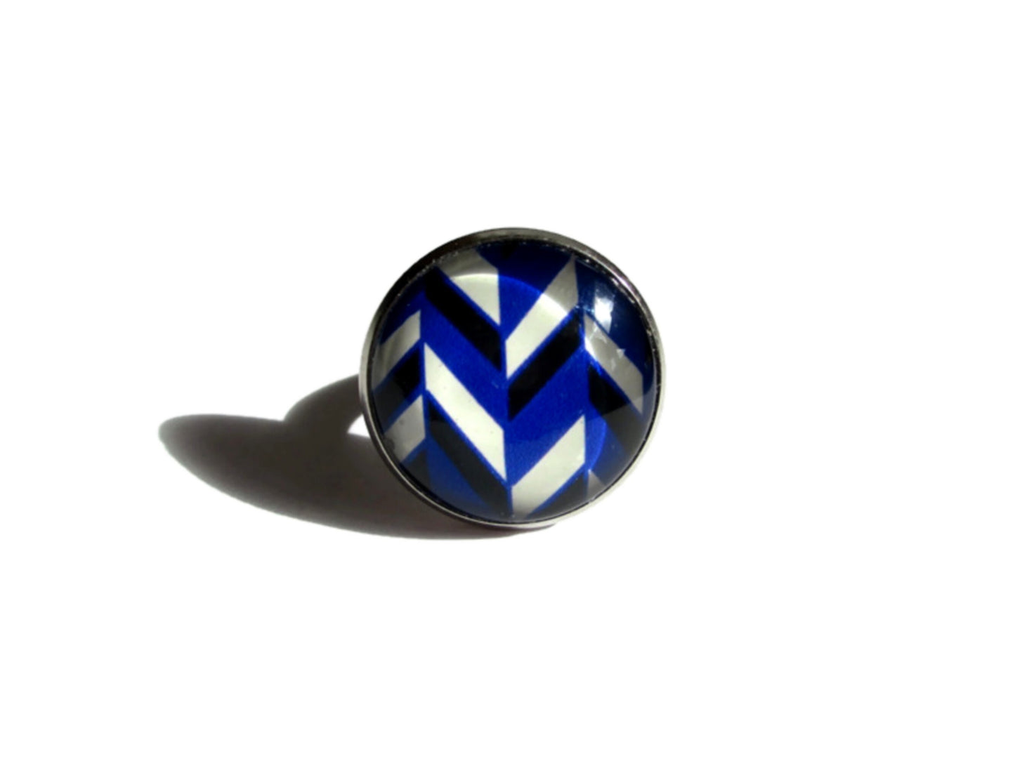 Bague Motif Chevron Bleu et Blanc