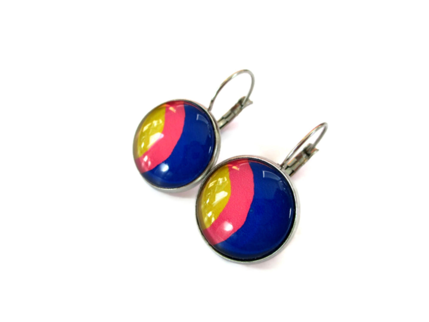 Boucles d'Oreilles Dormeuses Motif Abstrait Arc en Ciel