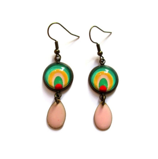 Rainbow earrings and pink enamel