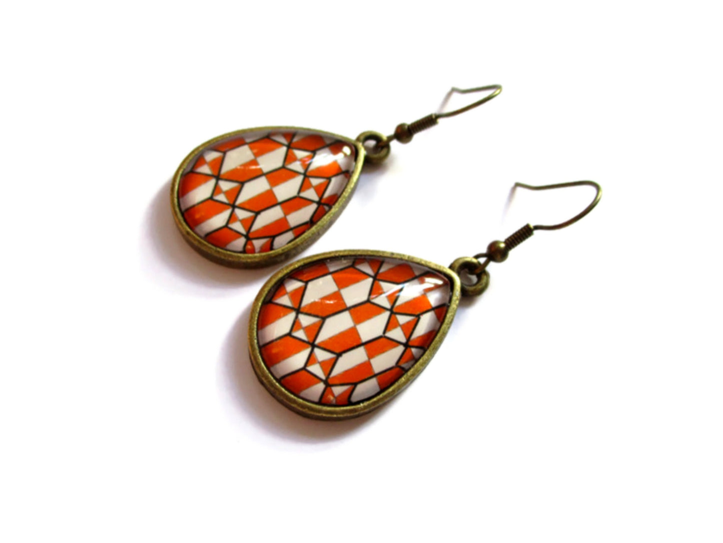 White and Orange teardrop earrings