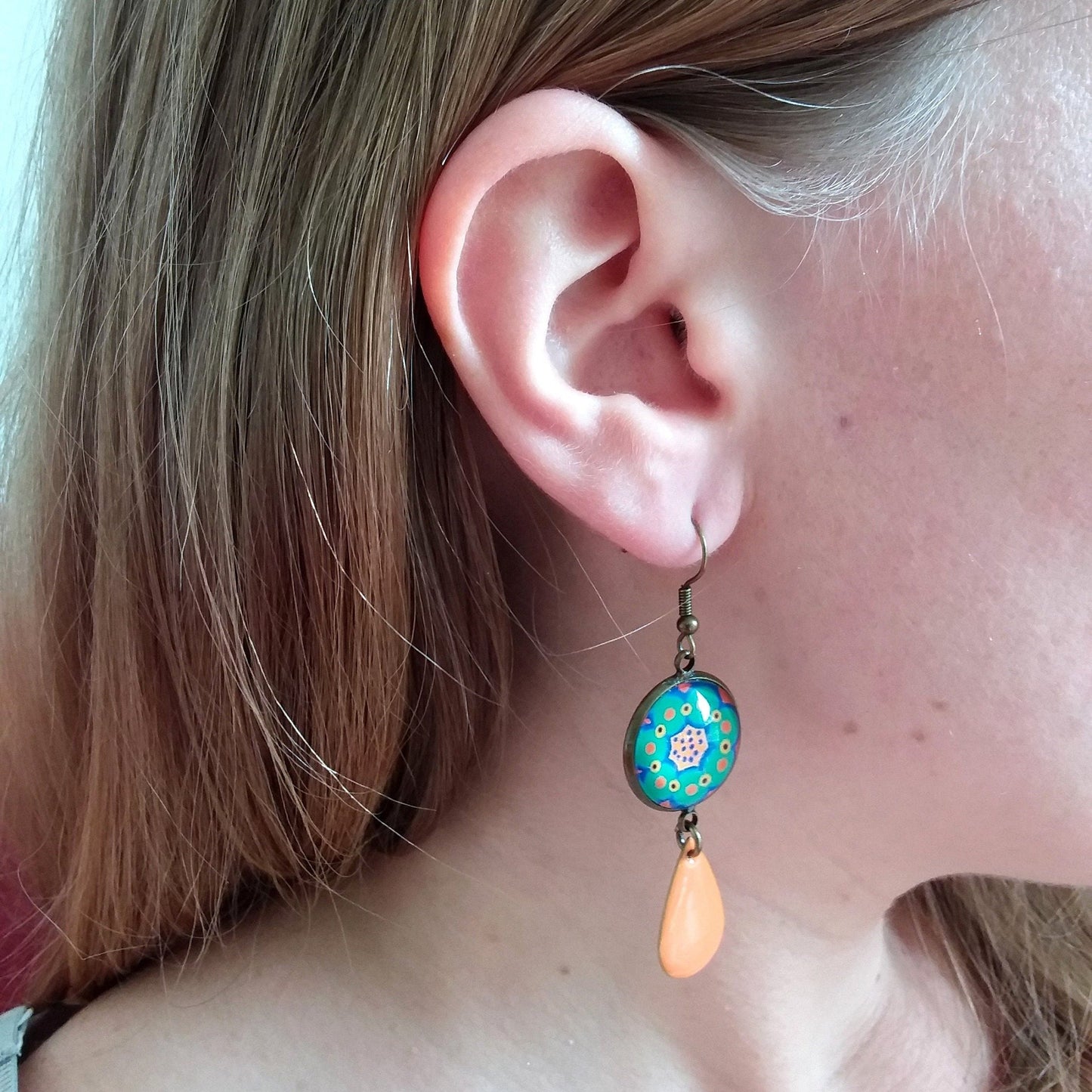 Orange Mandala Earrings