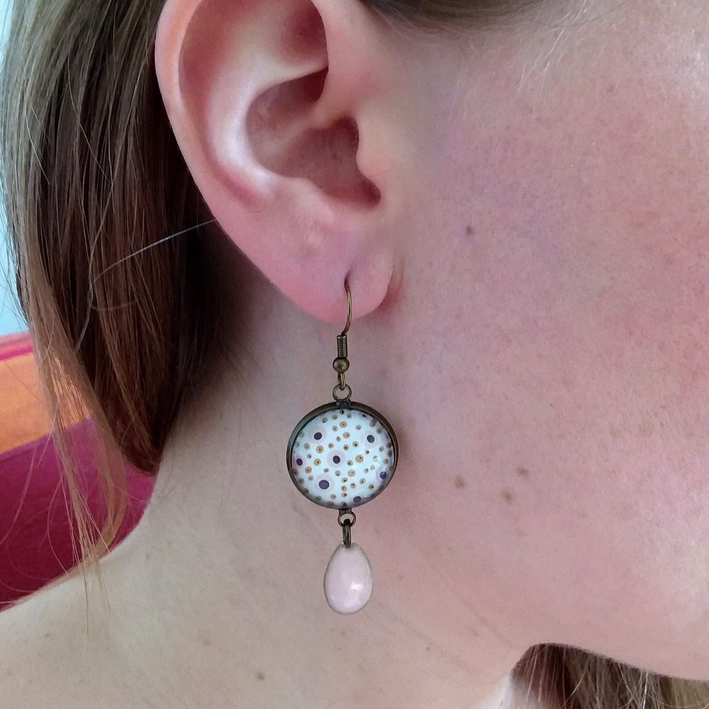 Pink polka dot earrings 