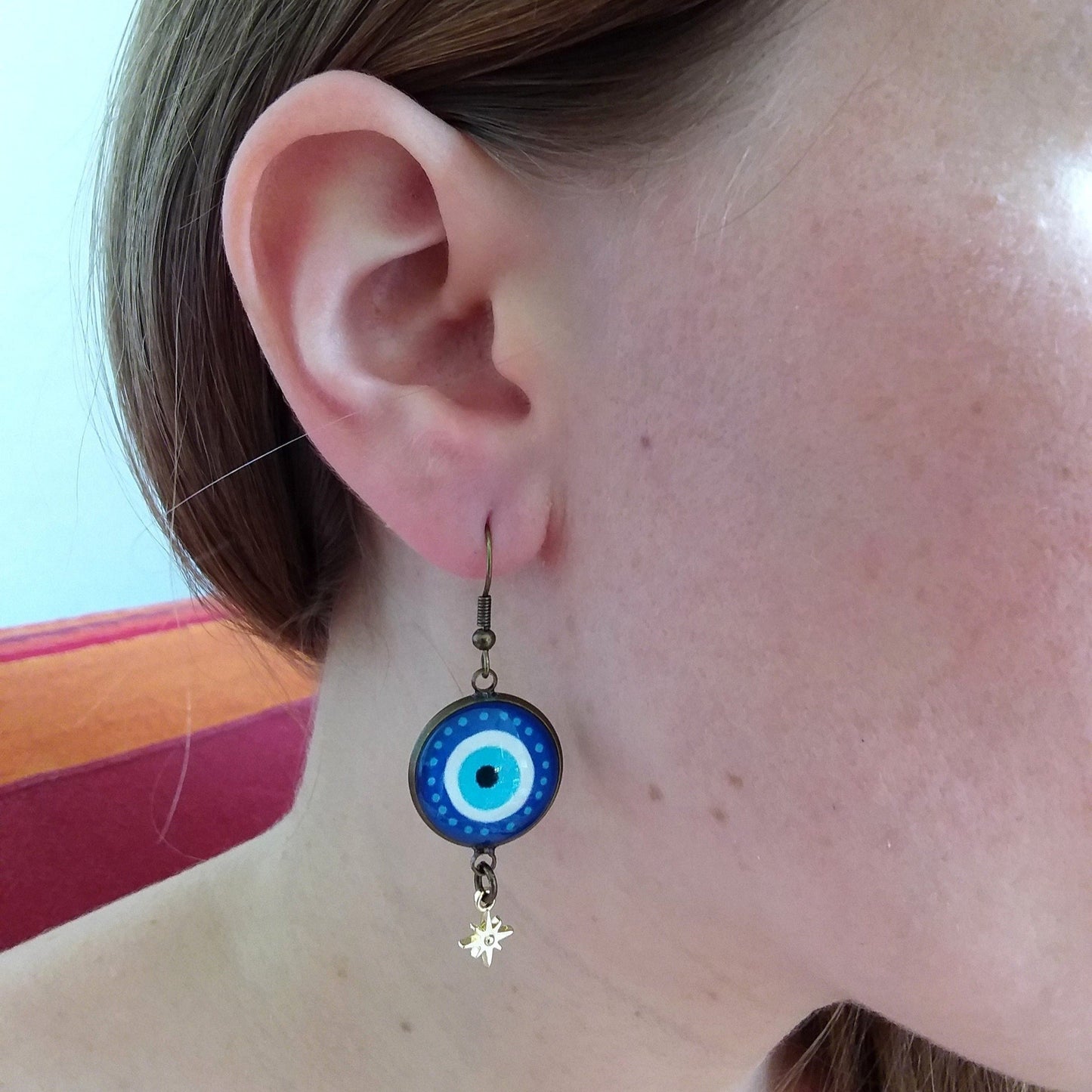 Evil eye earrings, star and moon