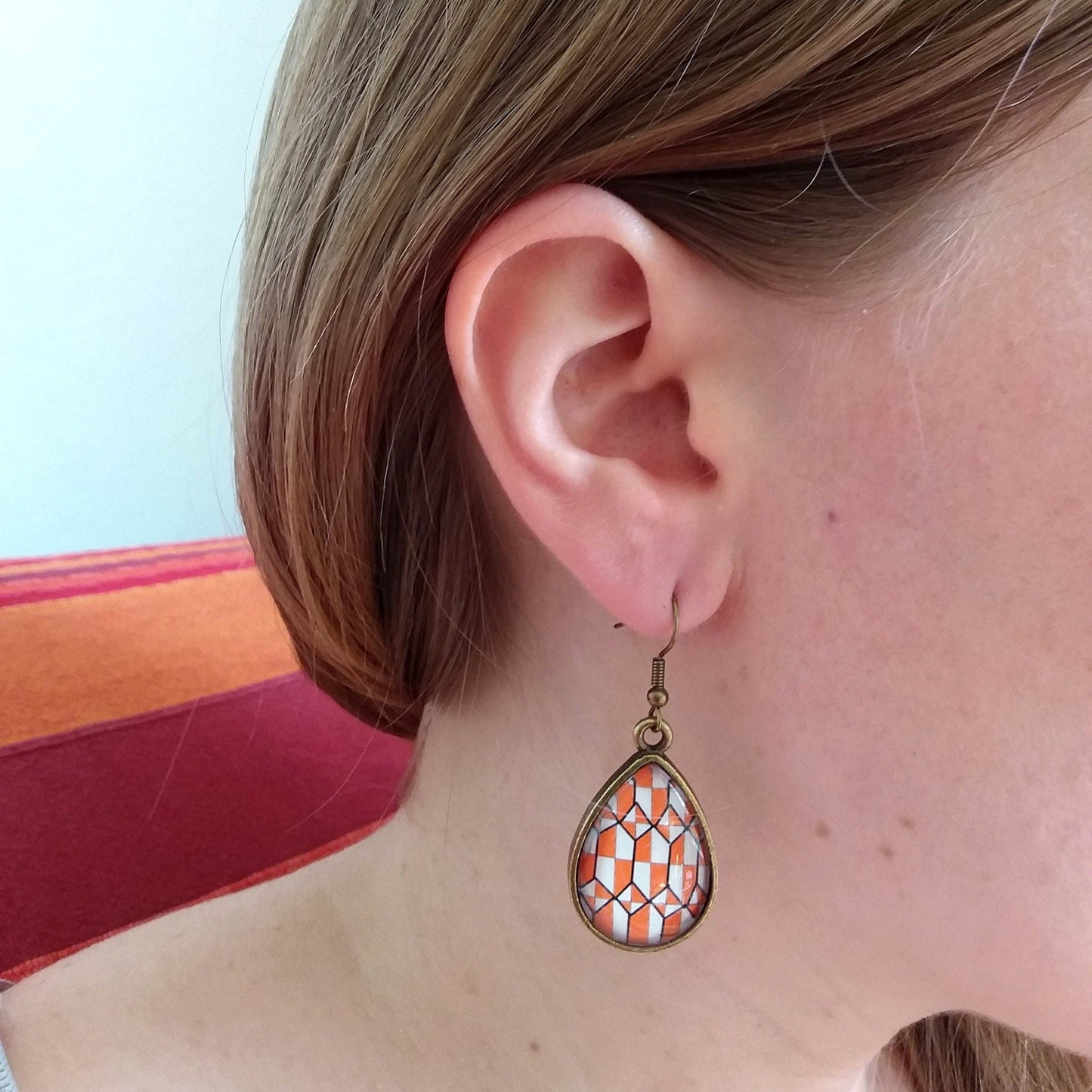 White and Orange teardrop earrings