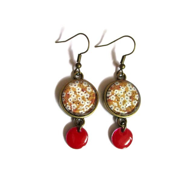 Cherry Blossom and red enamel earrings