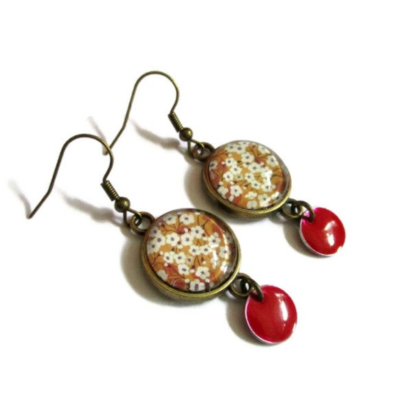 Cherry Blossom and red enamel earrings