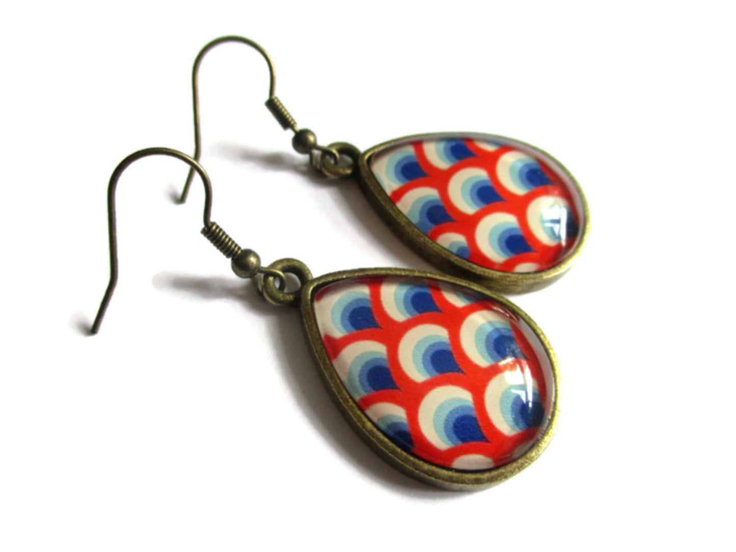 Boucles d'Oreilles Gouttes Seventies Rouges et Bleues