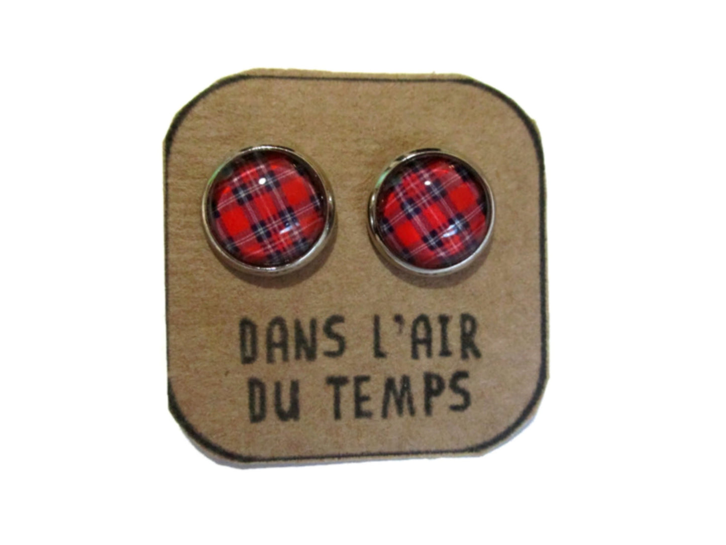 Puces d'Oreilles Tartan Rouge et Bleu