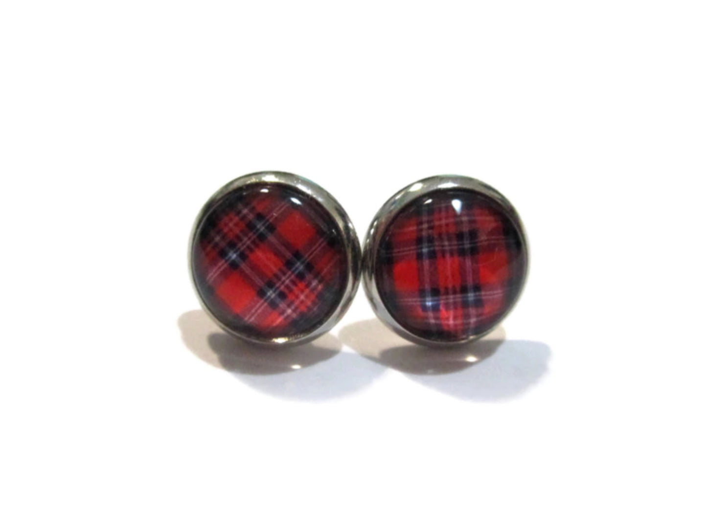 Puces d'Oreilles Tartan Rouge et Bleu