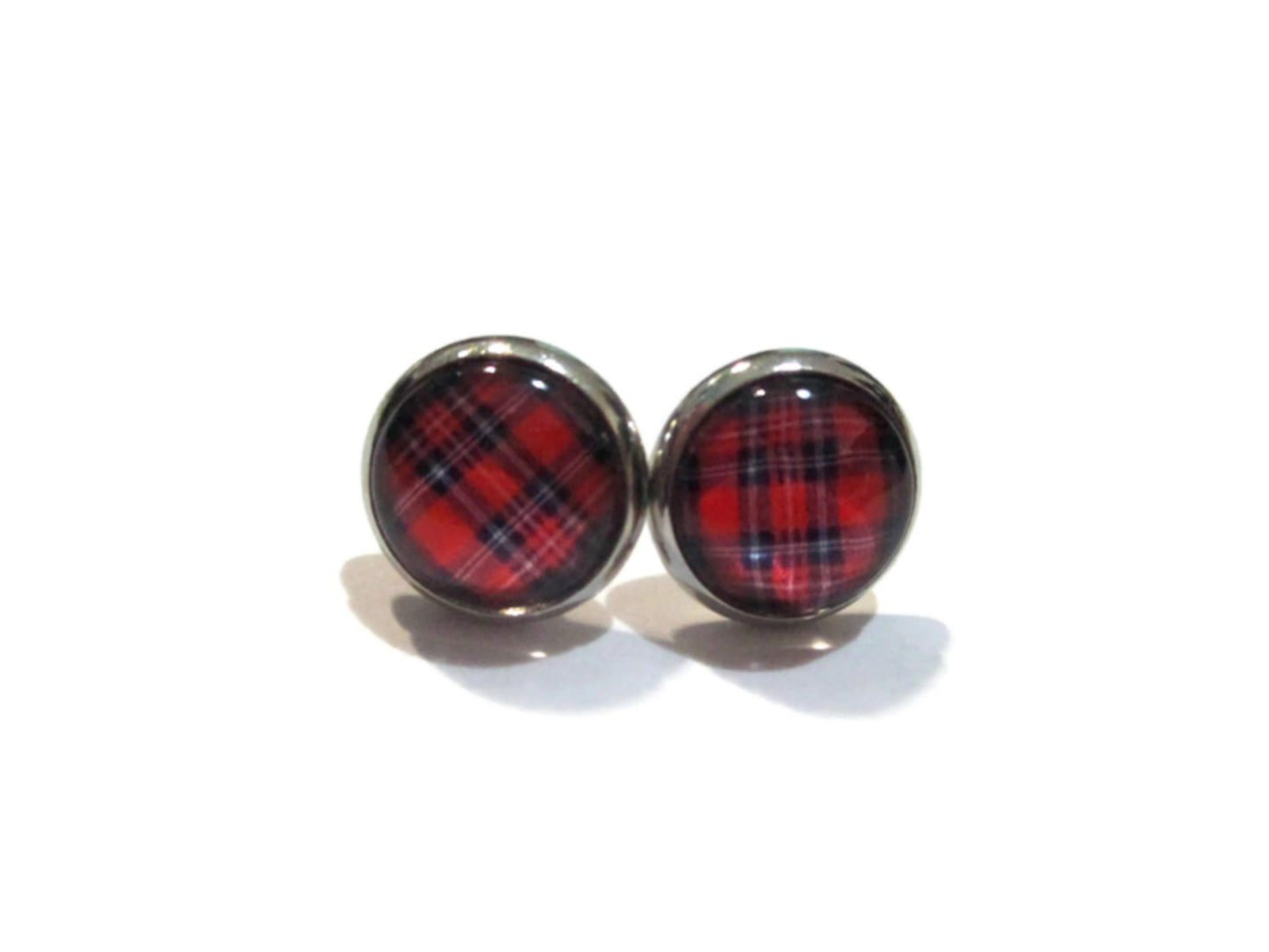 Puces d'Oreilles Tartan Rouge et Bleu