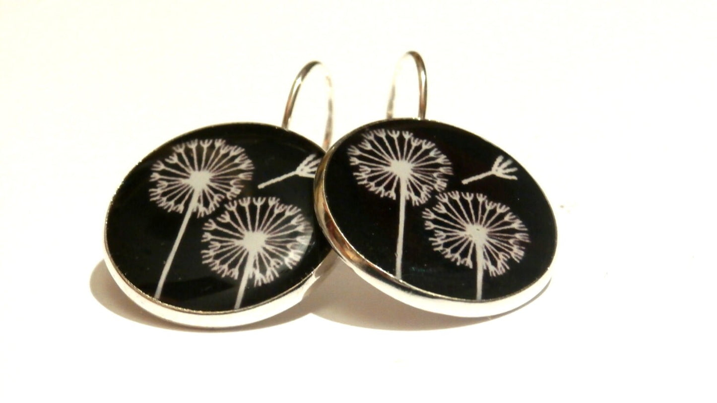 Black and white dandelion earrings