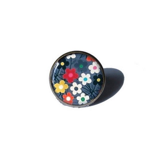Bague Fleurs Multicolores sur fond Gris
