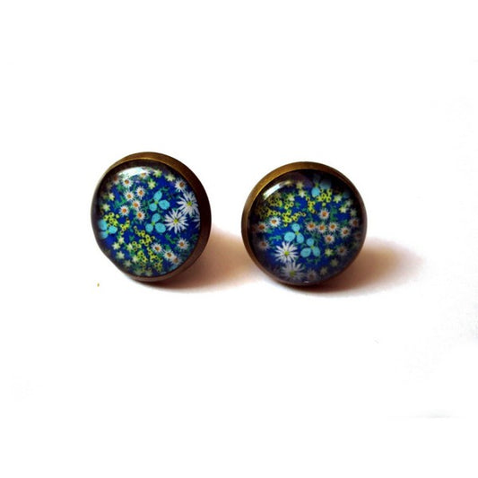 Blue Floral Stud Earrings