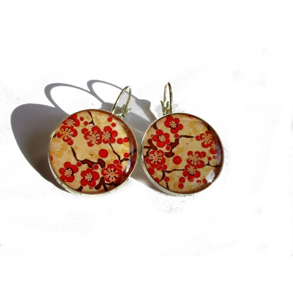 Boucles d'Oreilles Dormeuses Sakura Rouge