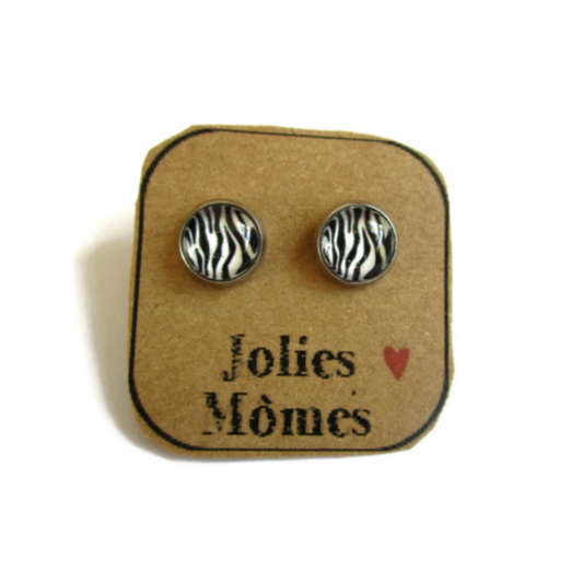 boucles d'oreilles petite fille motif zèbre