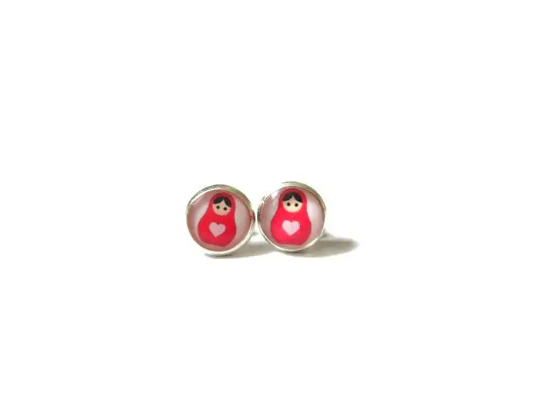 Kids Pink Russian Doll Stud Earrings