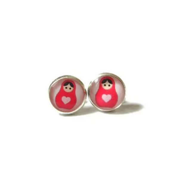 Kids Pink Russian Doll Stud Earrings